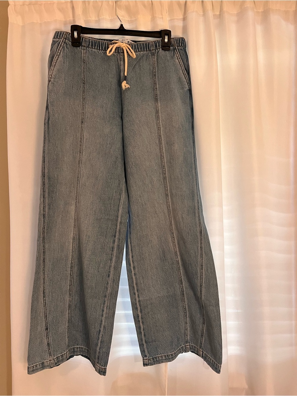 Celebrity Pink Light Blue Wide Leg Drawstring Jeans with Front Seams